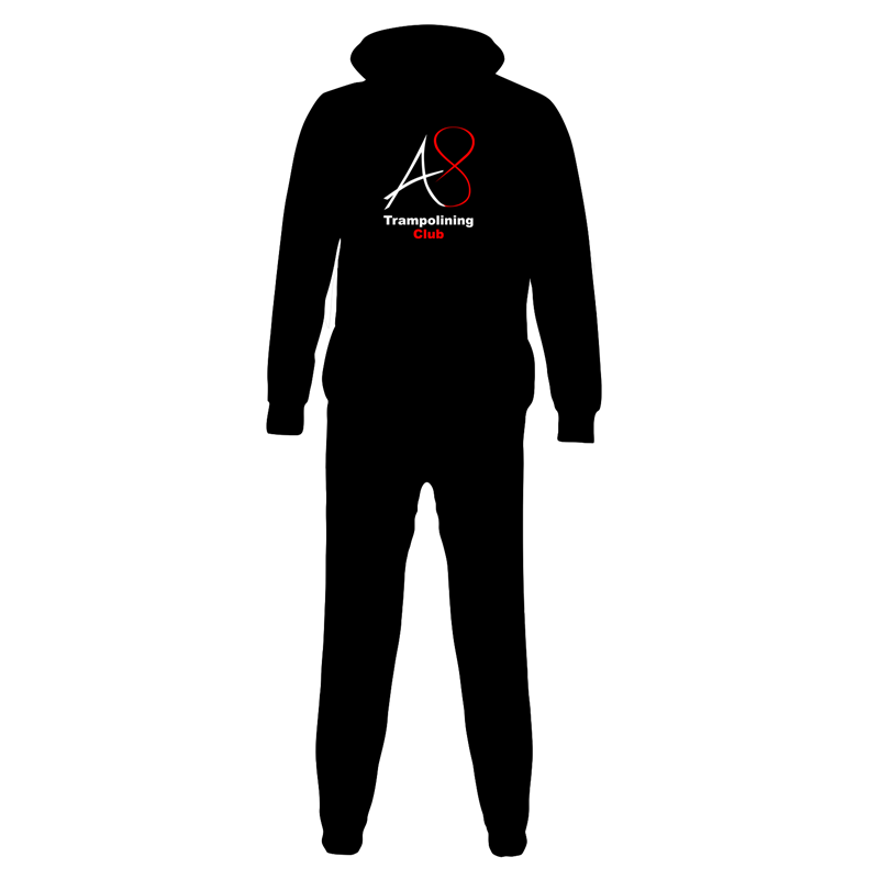 Activ8 Onesie in black, logo to back, name to front and print to leg