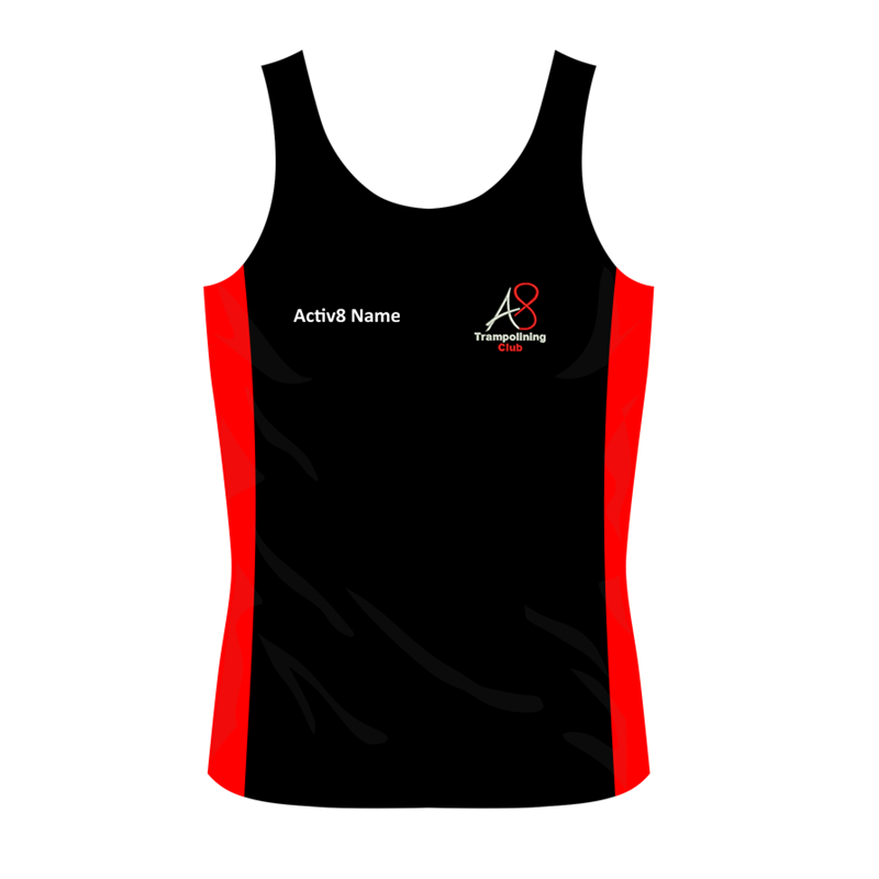 Activ8 Coach Vest in Black/Red, logo and name to front, printed COACH to back