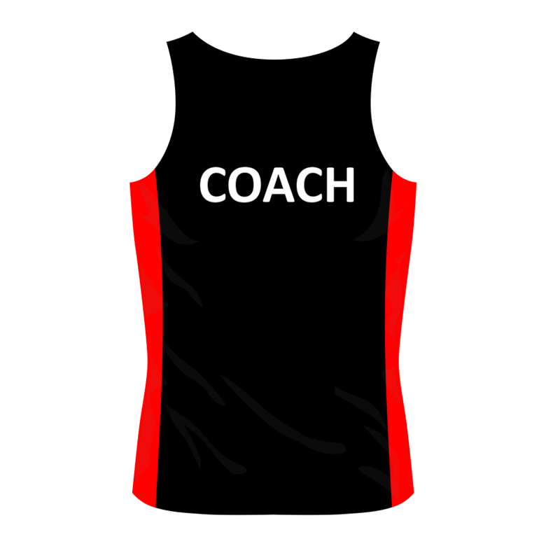 Activ8 Coach Vest in Black/Red, logo and name to front, printed COACH to back