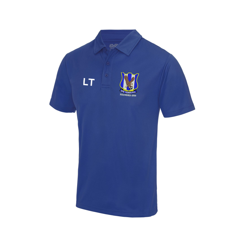 Polyester Poloshirt embroidered club logo and printed initials or numbers right breast.