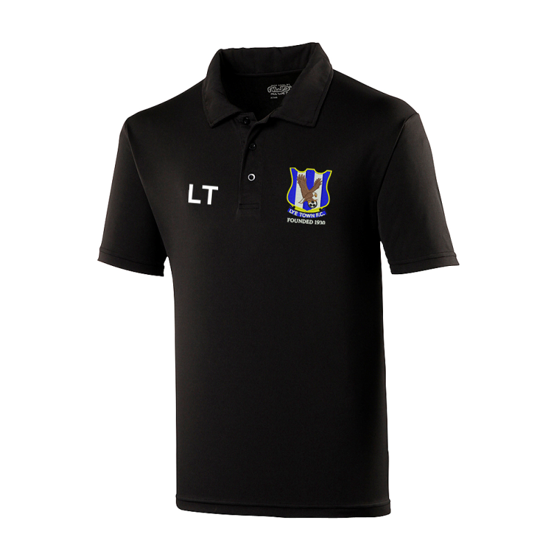 Polyester Poloshirt embroidered club logo and printed initials or numbers right breast.