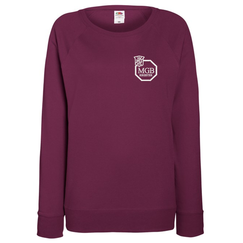 Ladies Lightweight unbrushed (French Terry) Sweatshirt with raglan sleeves, embroideBurgundy logo left breast.