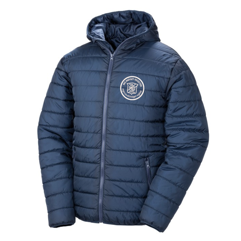 Padded Sports Jacket with club logo - Showerproof, windproof, super soft, lightweight and warm  Ready to brand with hinged locker patch in neck for self-branding