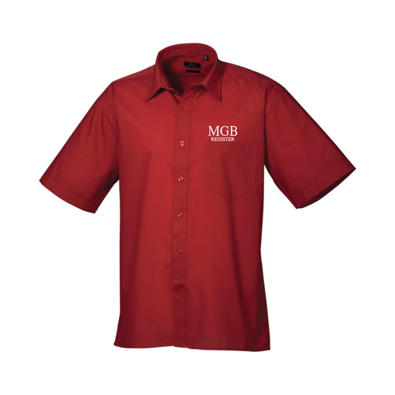 Formal shirt with left breast mitred pocket, stiffened formal cut collar. Embroidered logo above breast pocket.