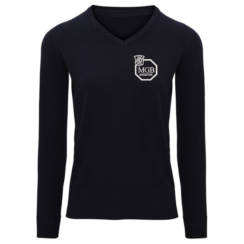 V-neck style jumper. Patch on the inside reverse neck for a contrast effect. Decorative tuck stitching. Ribbed knit on the neckline, cuffs and hem.Washing Instructions Domestic wash at 40c. With logo embroidered.