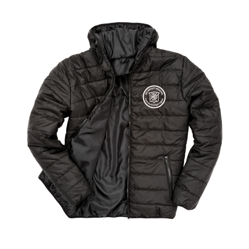 Padded Sports Jacket with club logo - Showerproof, windproof, super soft, lightweight and warm  Ready to brand with hinged locker patch in neck for self-branding