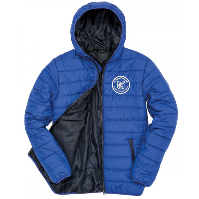 Padded Sports Jacket with club logo - Showerproof, windproof, super soft, lightweight and warm  Ready to brand with hinged locker patch in neck for self-branding