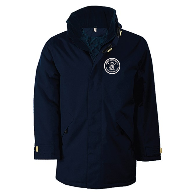 Quilted lined parka jacket with multiple pockets, embroidred logo left breast.