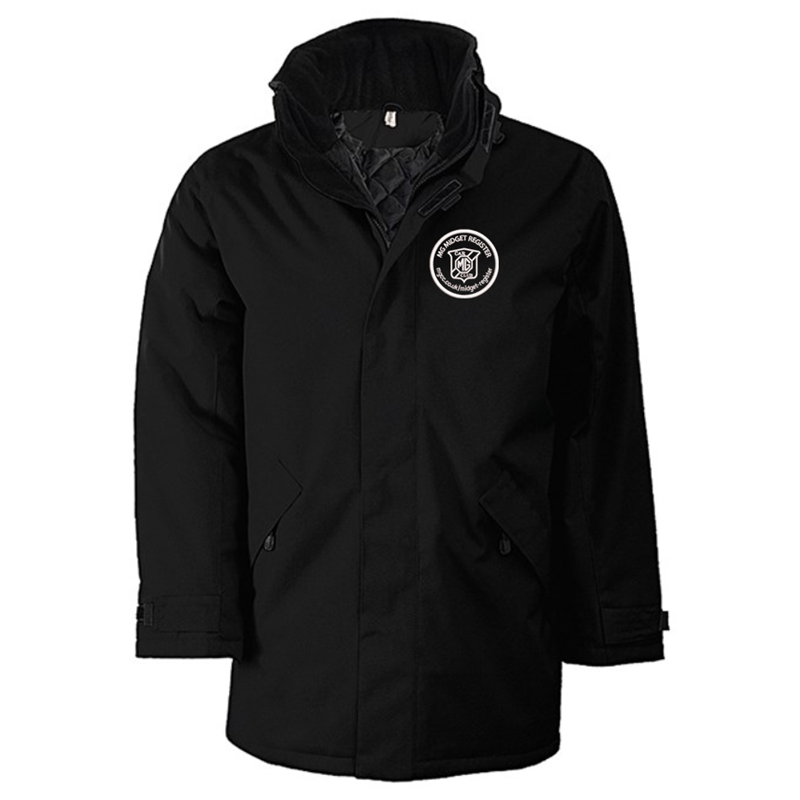 Quilted lined parka jacket with multiple pockets, embroidred logo left breast.