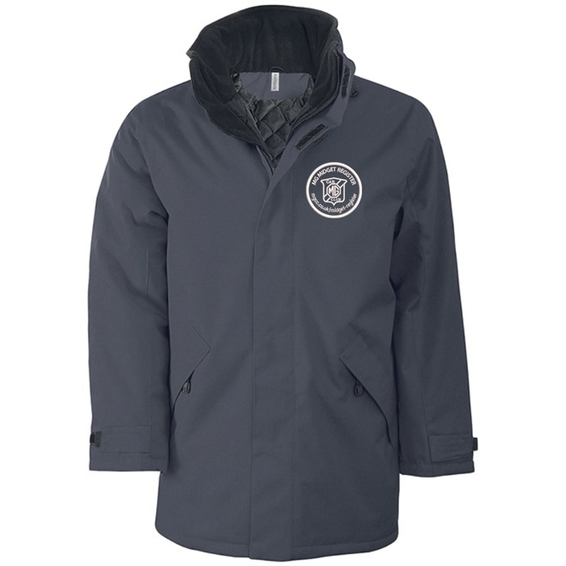 Quilted lined parka jacket with multiple pockets, embroidred logo left breast.
