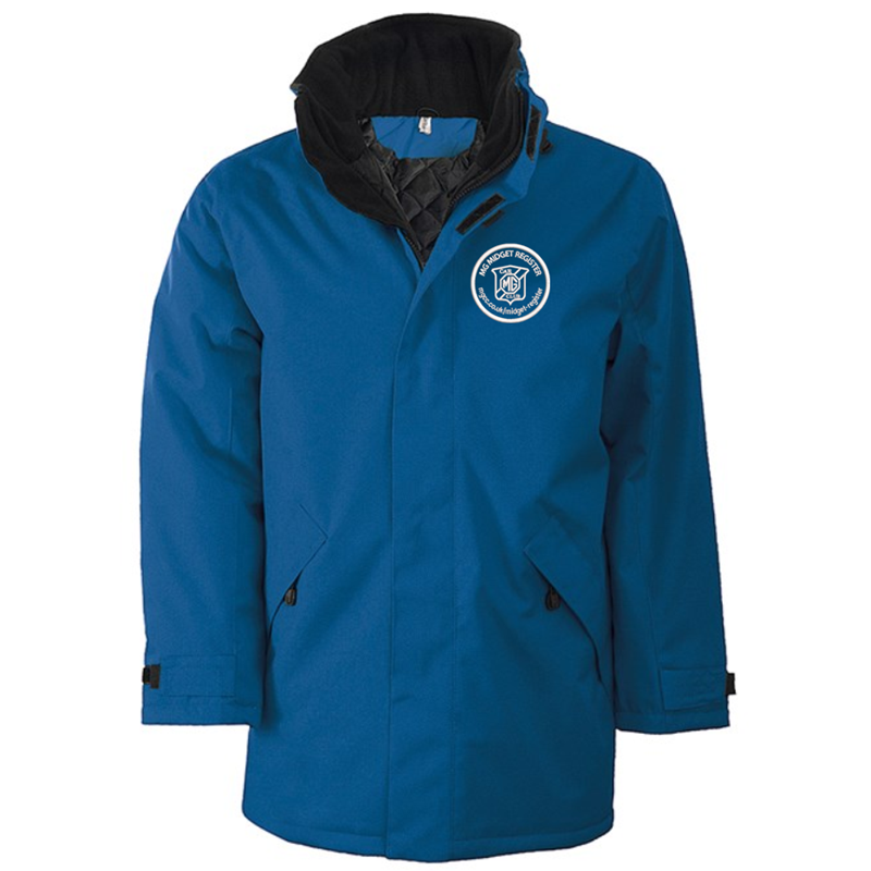 Quilted lined parka jacket with multiple pockets, embroidred logo left breast.