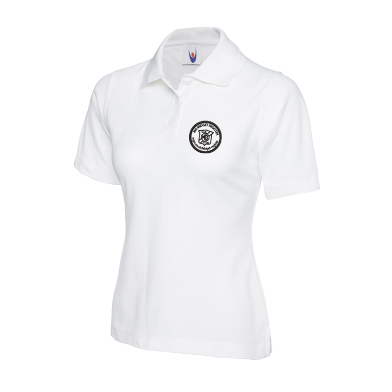 Polycotton Ladies Poloshirt embroidered logo left breast.