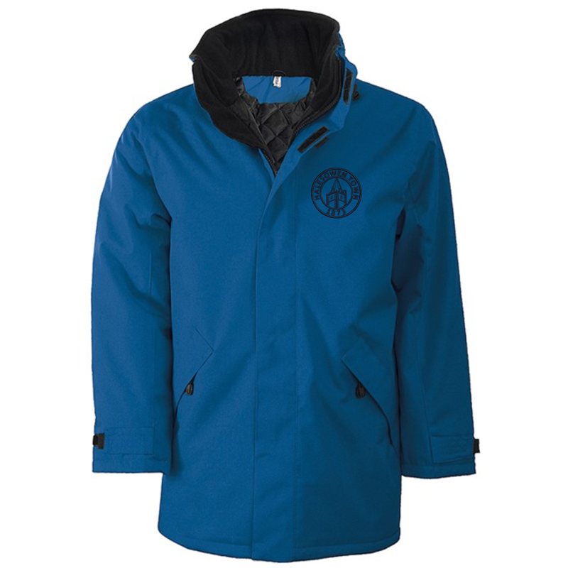 Quilted lined parka jacket with multiple pockets, embroidred logo left breast.
