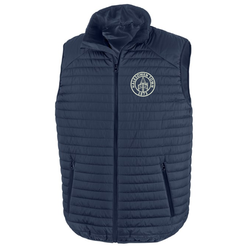 Quilted gilet  embroidred logo left breast.