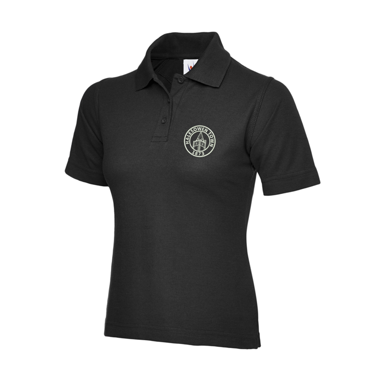 Polycotton Ladies Poloshirt embroidered logo left breast.