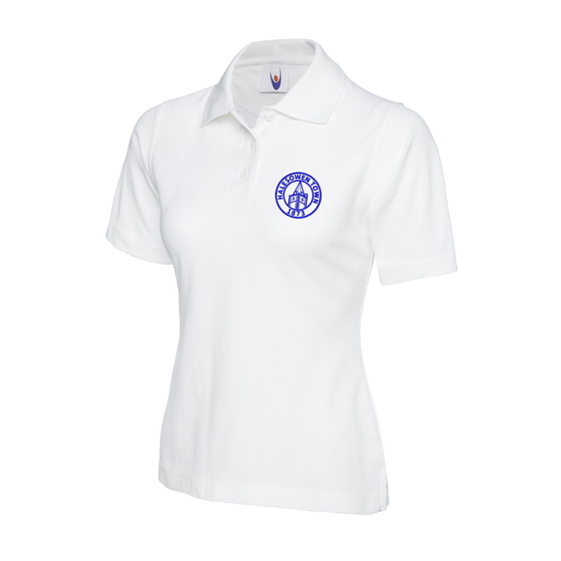 Polycotton Ladies Poloshirt embroidered logo left breast.