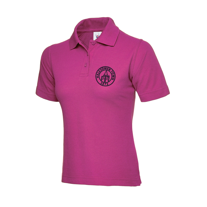 Polycotton Ladies Poloshirt embroidered logo left breast.