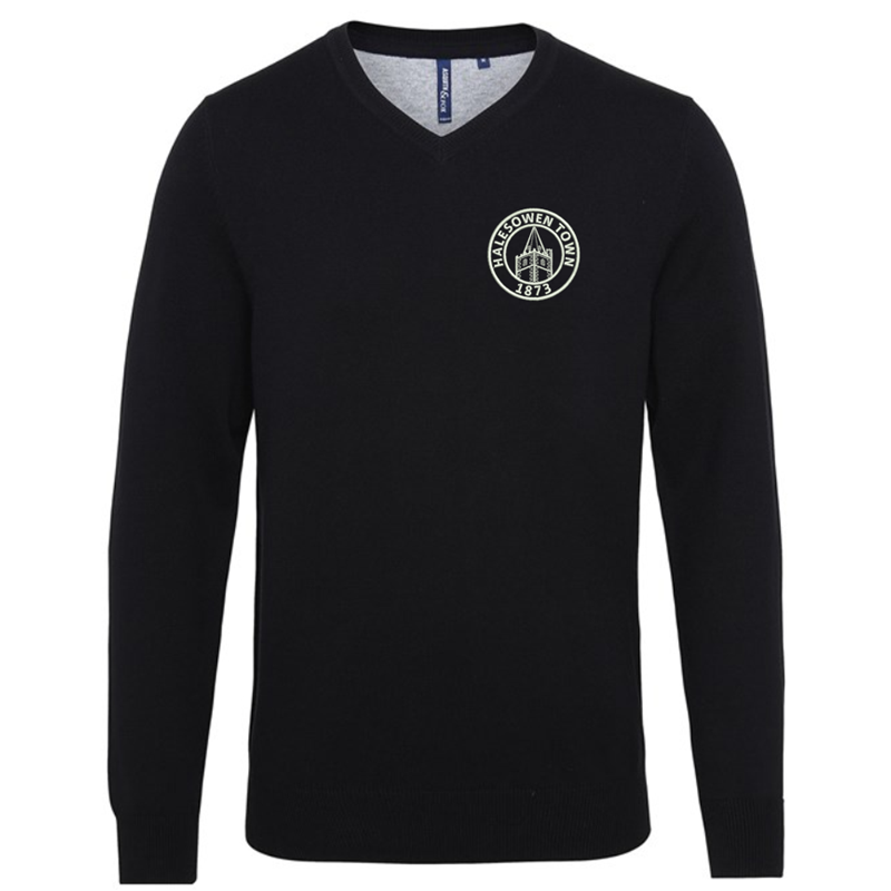V-neck style jumper. Patch on the inside reverse neck for a contrast effect. Decorative tuck stitching. Ribbed knit on the neckline, cuffs and hem.Washing Instructions Domestic wash at 40c. With logo embroidered.