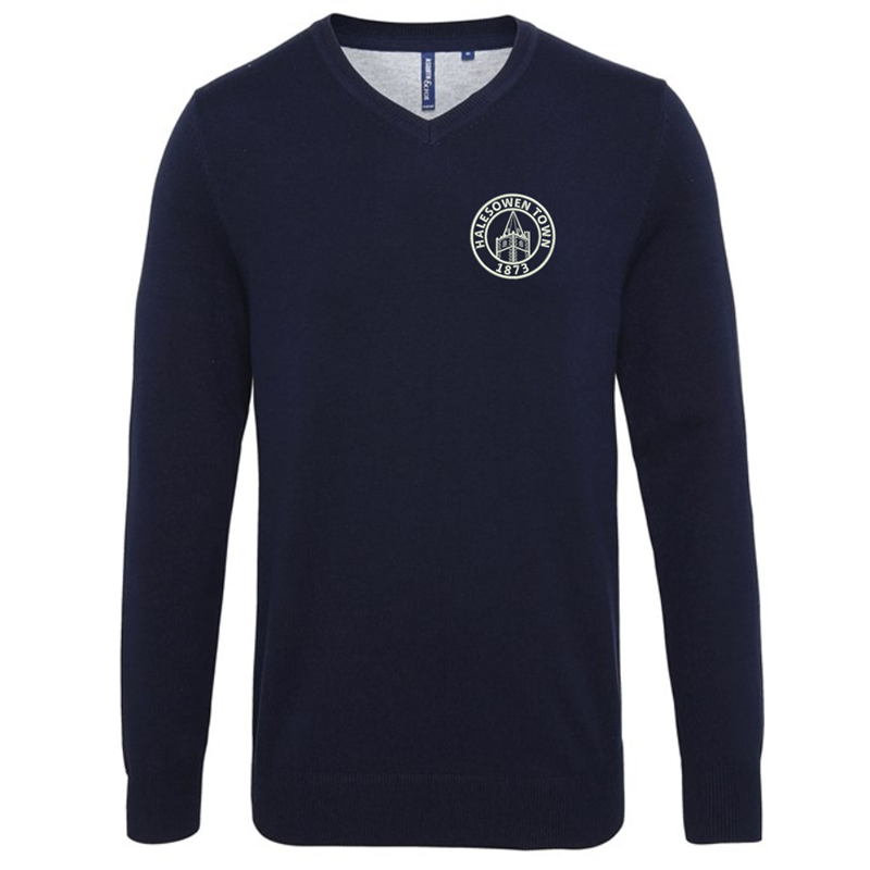 V-neck style jumper. Patch on the inside reverse neck for a contrast effect. Decorative tuck stitching. Ribbed knit on the neckline, cuffs and hem.Washing Instructions Domestic wash at 40c. With logo embroidered.