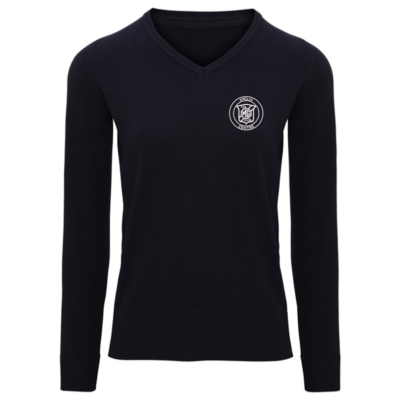 V-neck style jumper. Patch on the inside reverse neck for a contrast effect. Decorative tuck stitching. Ribbed knit on the neckline, cuffs and hem.Washing Instructions Domestic wash at 40c. With logo embroidered.