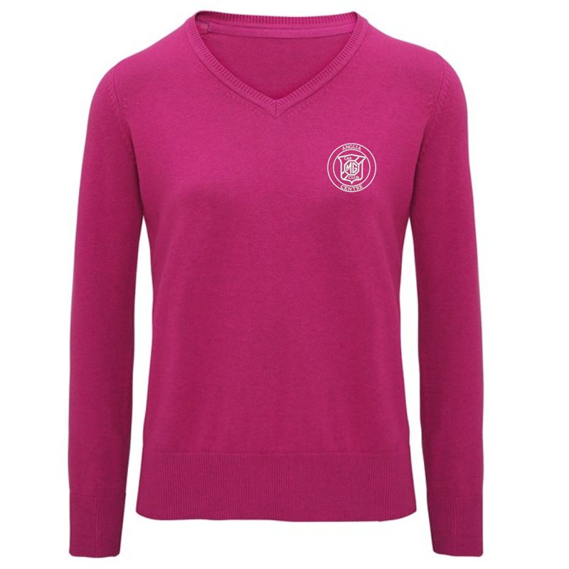 V-neck style jumper. Patch on the inside reverse neck for a contrast effect. Decorative tuck stitching. Ribbed knit on the neckline, cuffs and hem.Washing Instructions Domestic wash at 40c. With logo embroidered.