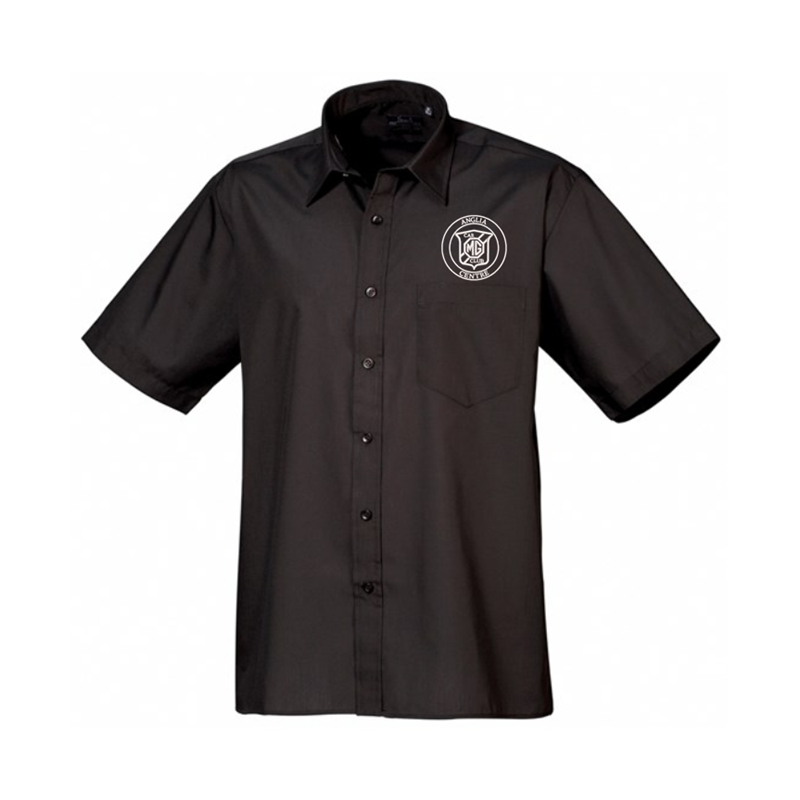 Formal shirt with left breast mitred pocket, stiffened formal cut collar. Embroidered logo above breast pocket.