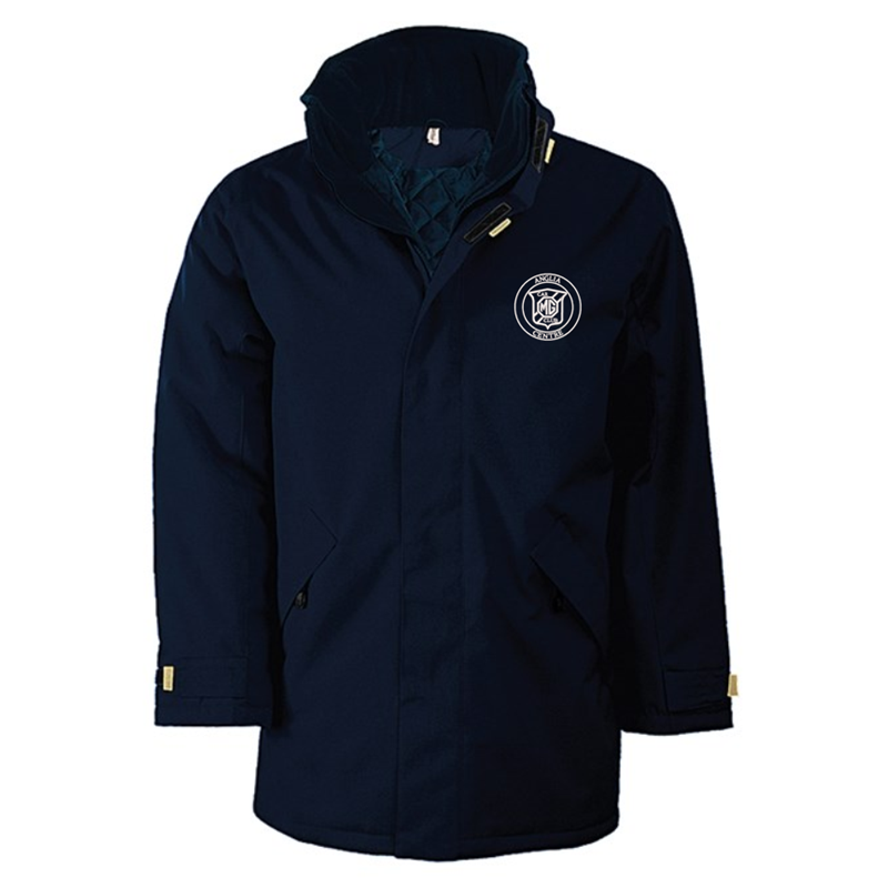 Quilted lined parka jacket with multiple pockets, embroidred logo left breast.
