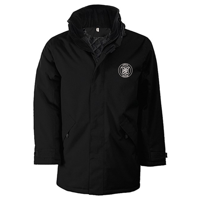 Quilted lined parka jacket with multiple pockets, embroidred logo left breast.