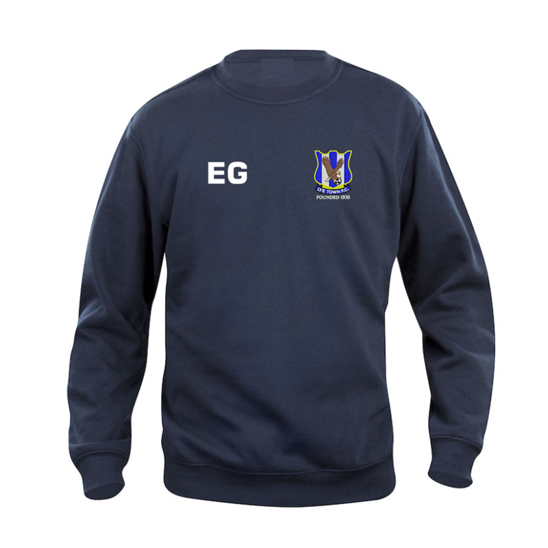 Crew neck Sweatshirt, embroidered with club logo to left breast and initials or number right breast.
