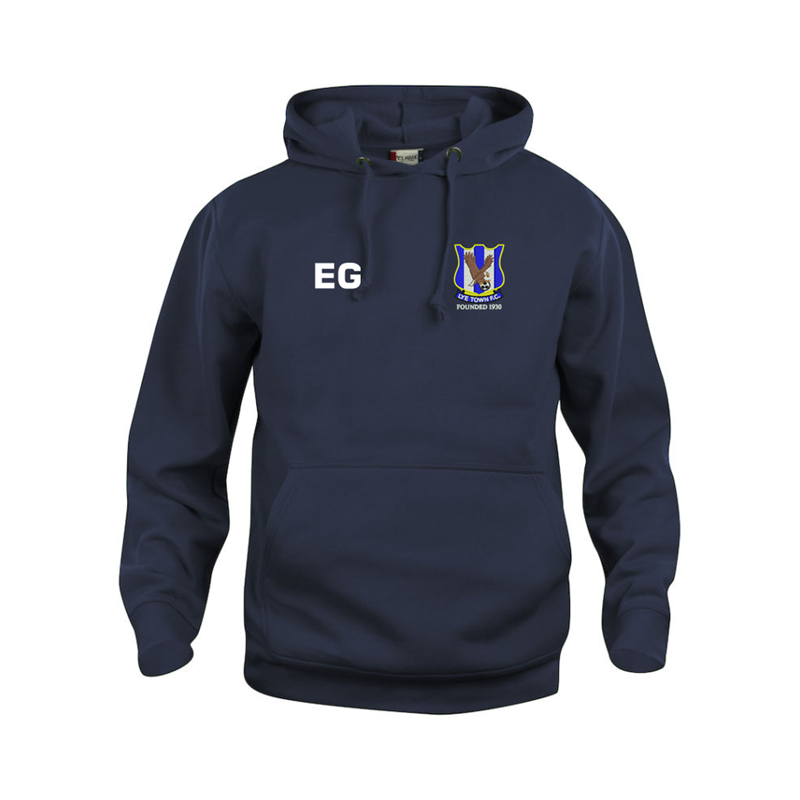 Hooded Sweatshirt, embroidered club logo left breast and printed initials or number right breast.