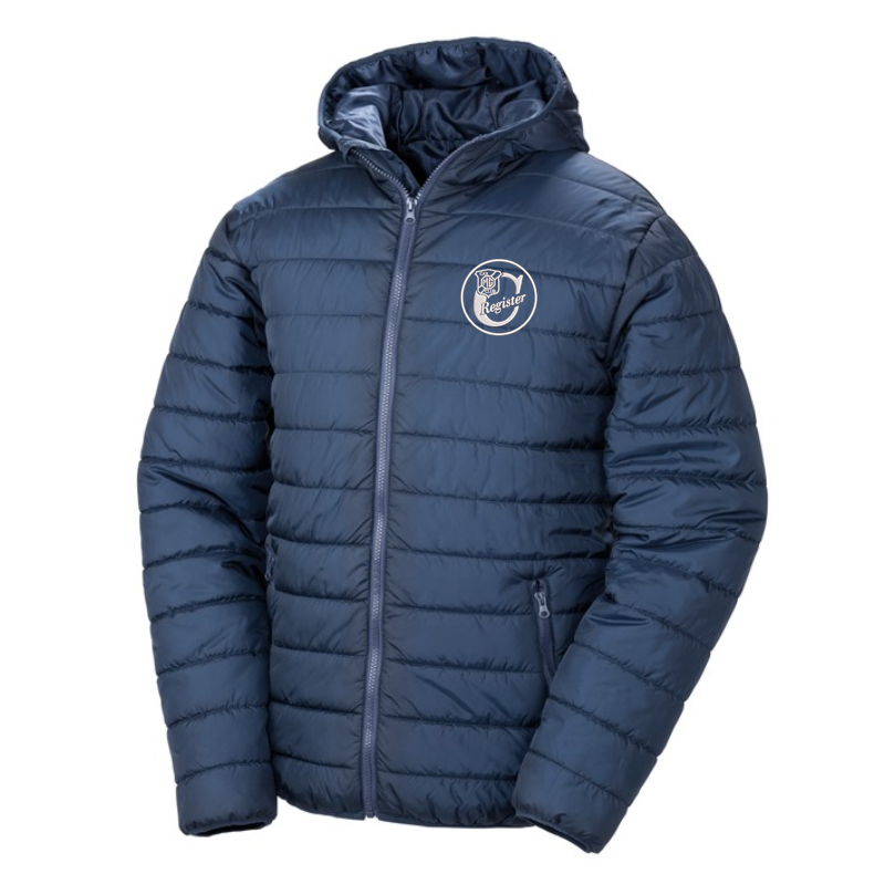 Padded Sports Jacket with club logo - Showerproof, windproof, super soft, lightweight and warm  Ready to brand with hinged locker patch in neck for self-branding