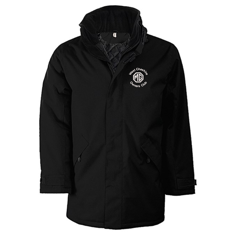 Quilted lined parka jacket with multiple pockets, embroidred logo left breast.