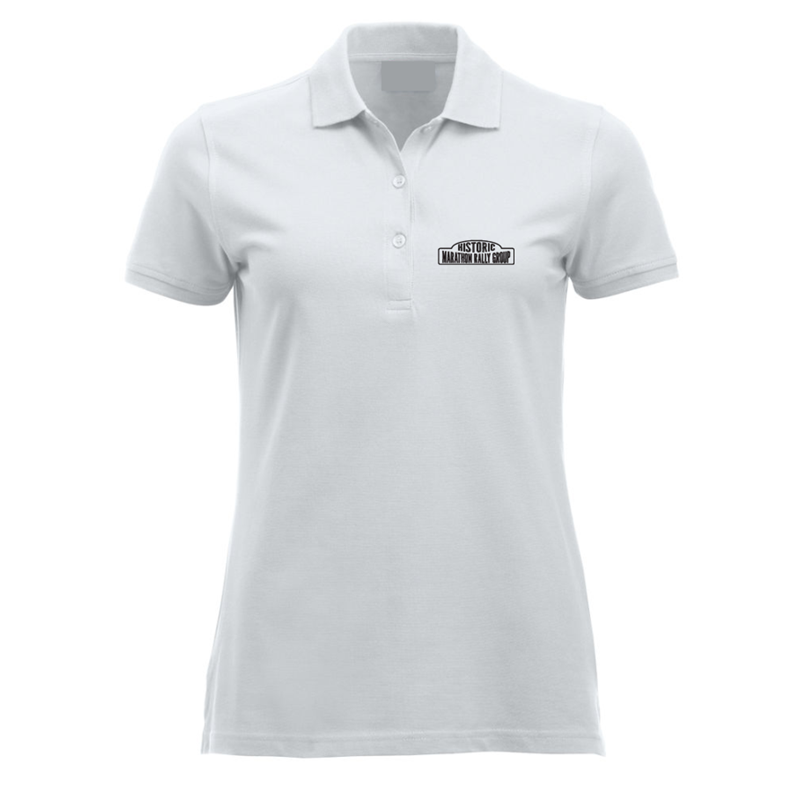 Ladies fit poloshirt with embroidered logo to left breast.