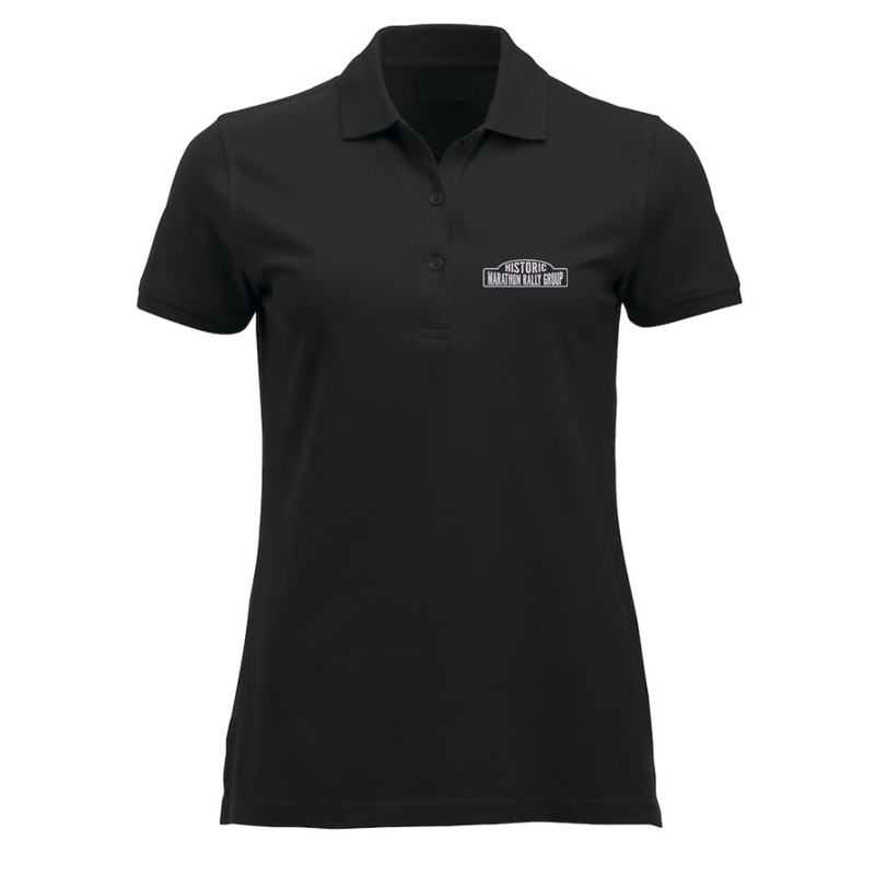 Ladies fit poloshirt with embroidered logo to left breast.