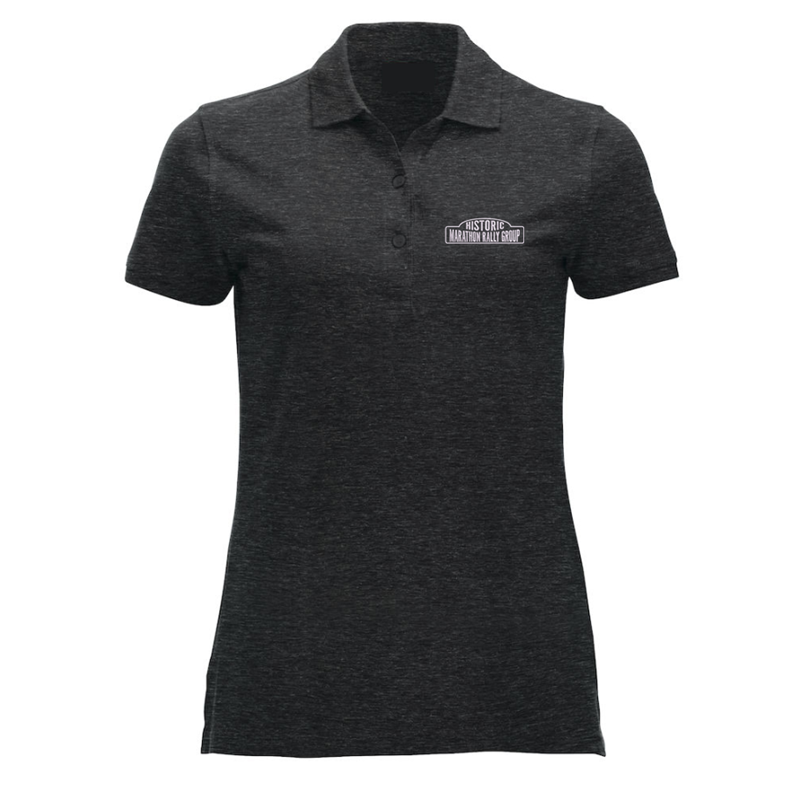 Ladies fit poloshirt with embroidered logo to left breast.