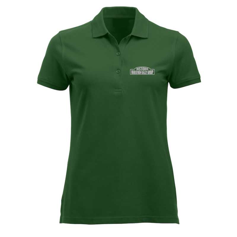 Ladies fit poloshirt with embroidered logo to left breast.
