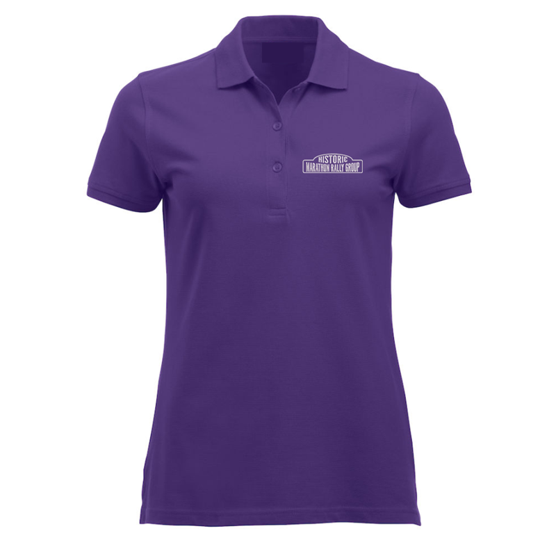 Ladies fit poloshirt with embroidered logo to left breast.