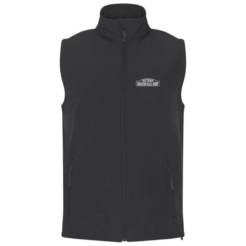 Full Zip Sleeveless Soft Shell Gilet, unisex fit, embroidered with logo to left breast.