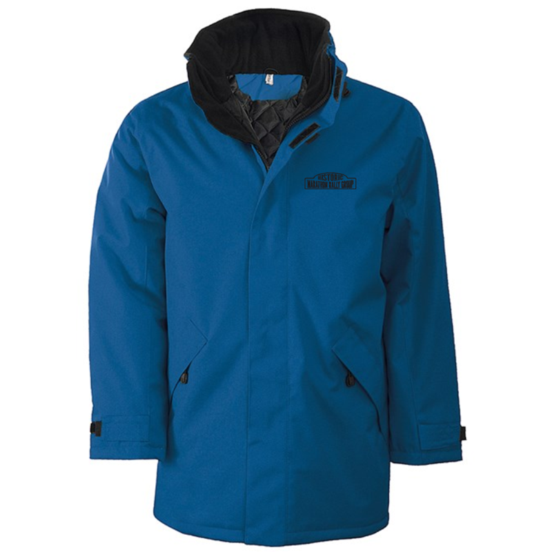 Full zip Parka style jacket, unisex fit, embroidered with logo to left breast.