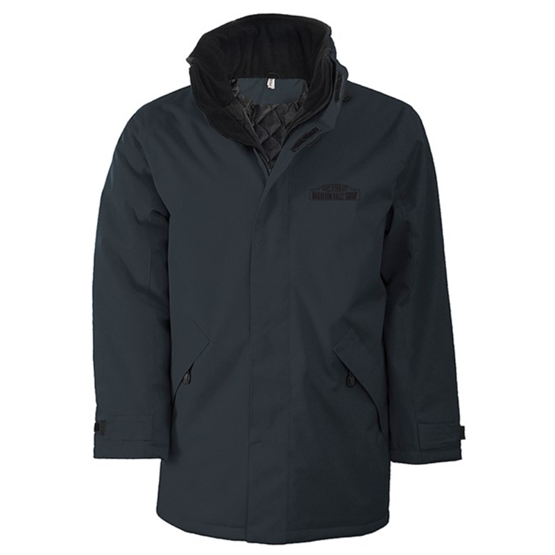 Full zip Parka style jacket, unisex fit, embroidered with logo to left breast.