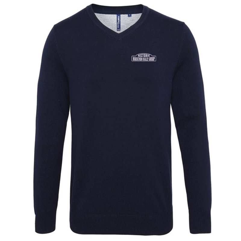 Knitted V Neck Jumper, unisex fit, embroidered with logo to left breast.