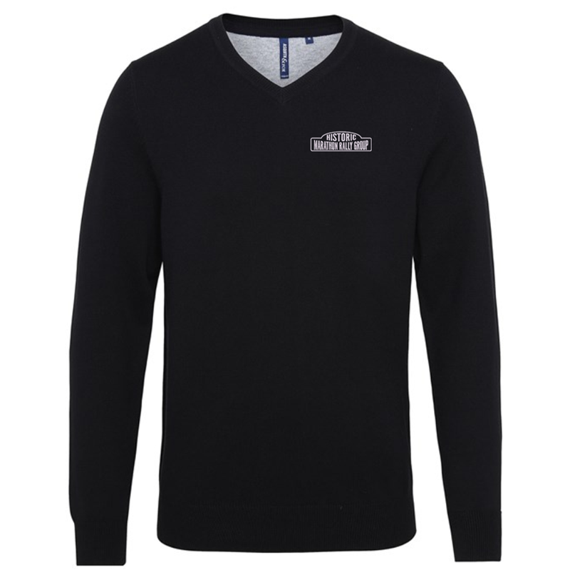 Knitted V Neck Jumper, unisex fit, embroidered with logo to left breast.