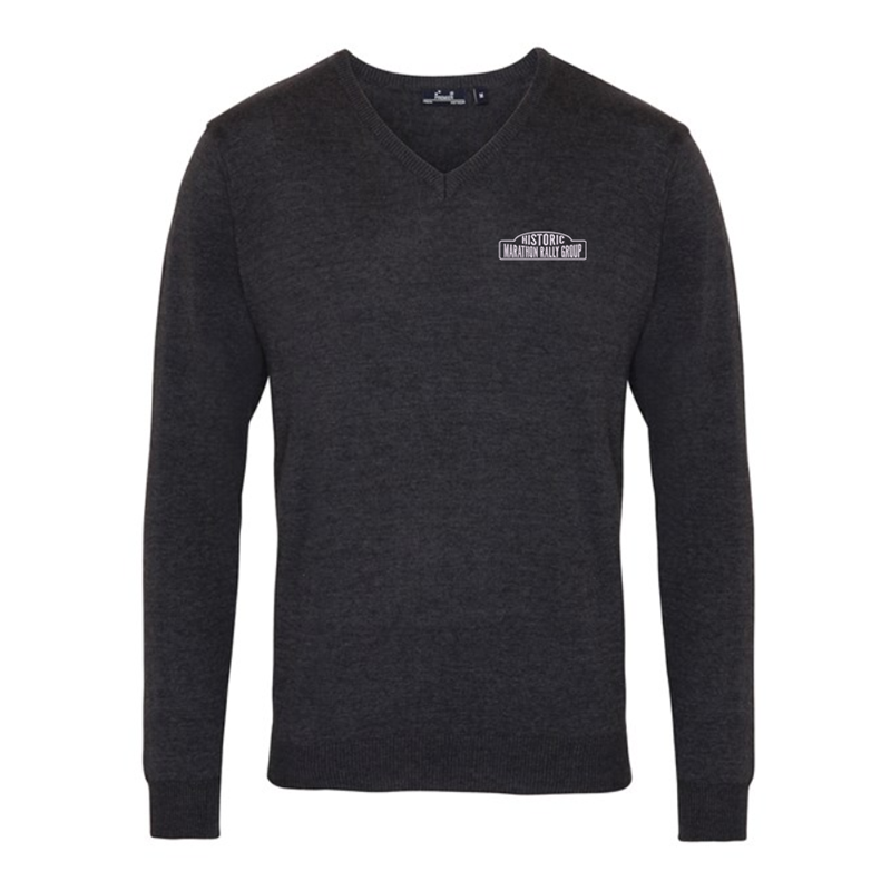 Knitted V Neck Jumper, unisex fit, embroidered with logo to left breast.