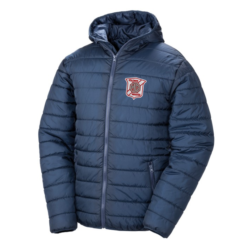 Padded Sports Jacket with club logo - Showerproof, windproof, super soft, lightweight and warm  Ready to brand with hinged locker patch in neck for self-branding