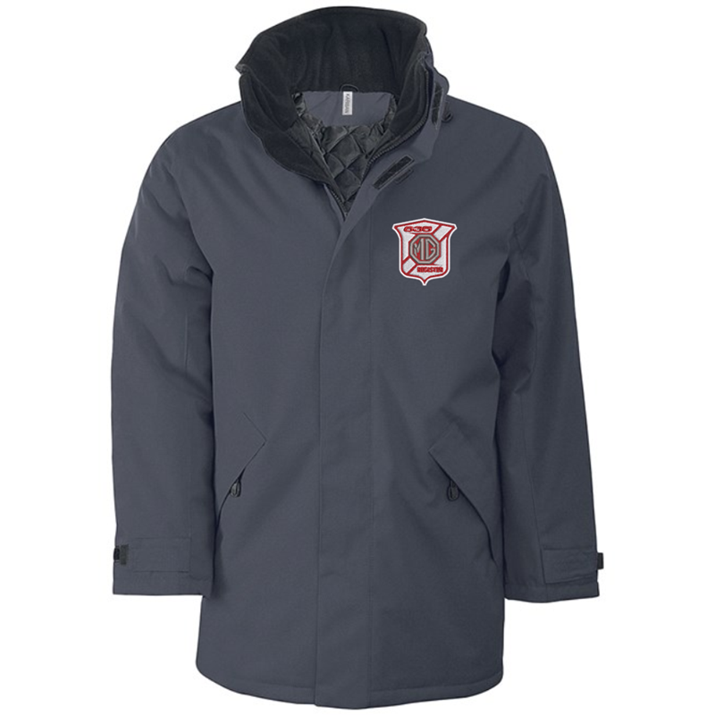 Quilted lined parka jacket with multiple pockets, embroidred logo left breast.