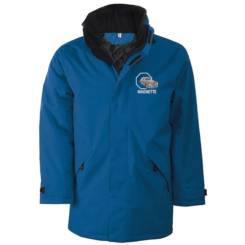 Quilted lined parka jacket with multiple pockets, embroidred logo left breast. Select the logo colour of your choice at checkout!