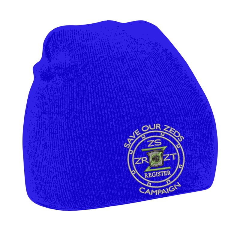 Knitted pull on style beanie hat with embroidered logo.