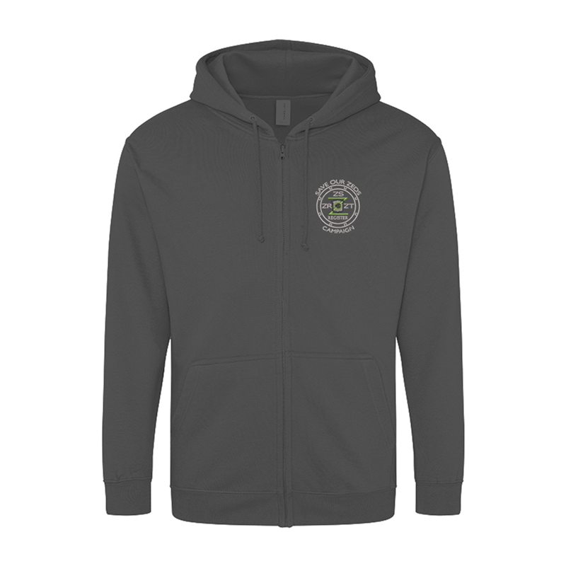 Classic Polyester/Cotton hooded sweatshirt with full zip to front with embroidered logo.