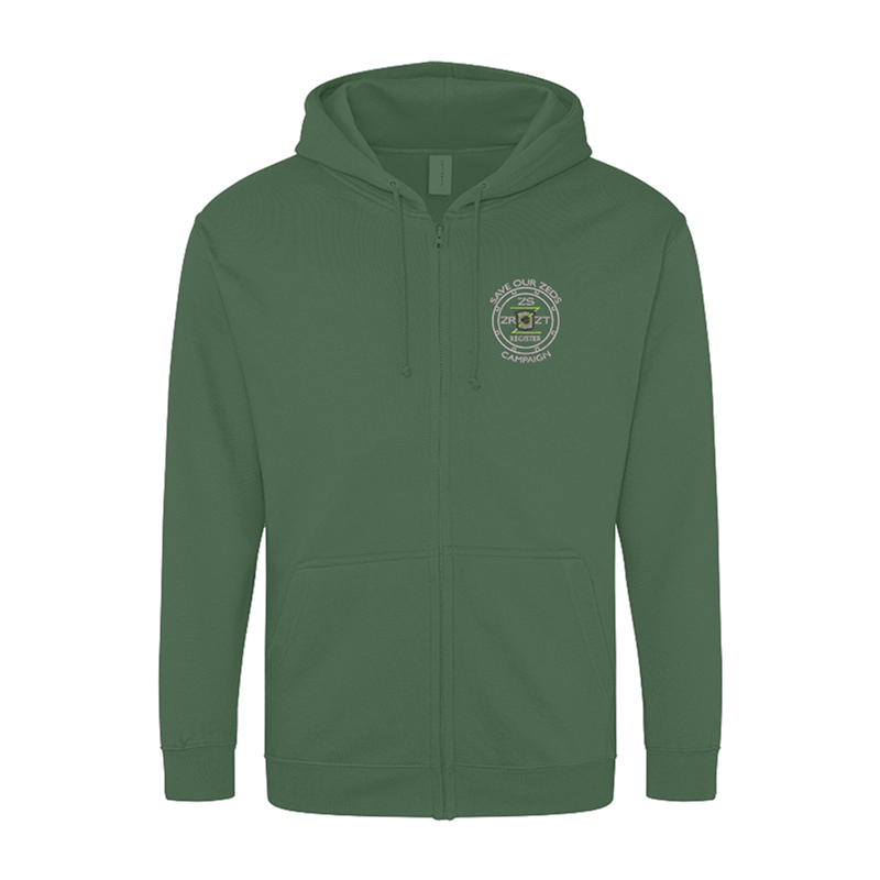 Classic Polyester/Cotton hooded sweatshirt with full zip to front with embroidered logo.