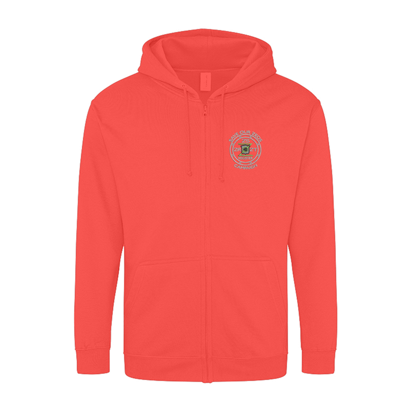 Classic Polyester/Cotton hooded sweatshirt with full zip to front with embroidered logo.